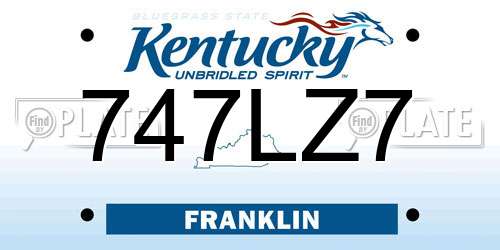 747LZ7 Kentucky License Plate