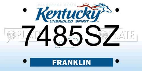 7485SZ Kentucky License Plate