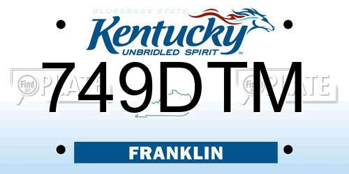 749DTM Kentucky License Plate