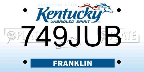 749JUB Kentucky License Plate