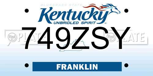749ZSY Kentucky License Plate