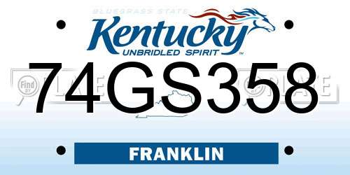 74GS358 Kentucky License Plate