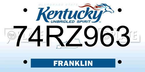 74RZ963 Kentucky License Plate