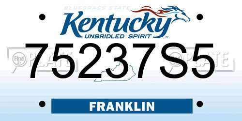 75237S5 Kentucky License Plate