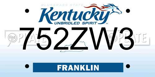 752ZW3 Kentucky License Plate