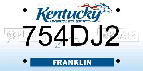 754DJ2 Kentucky License Plate
