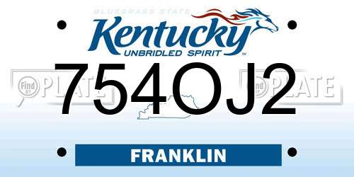 754OJ2 Kentucky License Plate