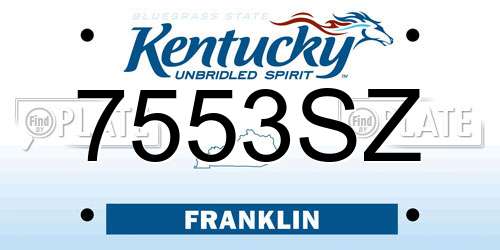 7553SZ Kentucky License Plate