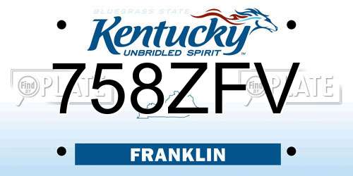 758ZFV Kentucky License Plate