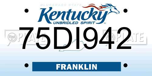 75DI942 Kentucky License Plate