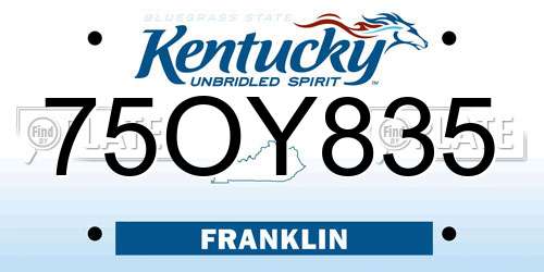 75OY835 Kentucky License Plate