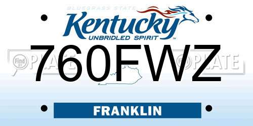 760FWZ Kentucky License Plate