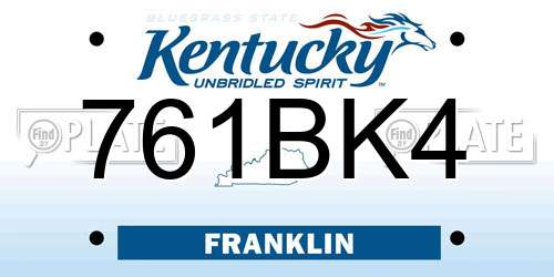 761BK4 Kentucky License Plate