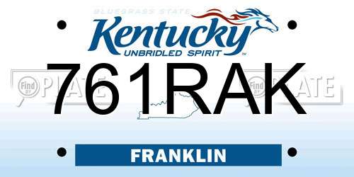 761RAK Kentucky License Plate