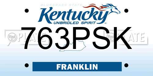 763PSK Kentucky License Plate