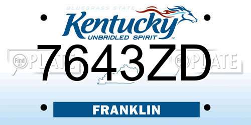 7643ZD Kentucky License Plate