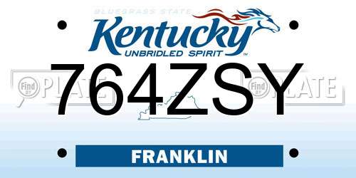 764ZSY Kentucky License Plate