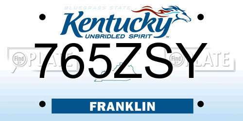 765ZSY Kentucky License Plate
