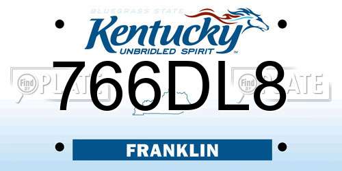 766DL8 Kentucky License Plate
