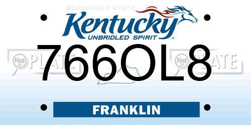 766OL8 Kentucky License Plate