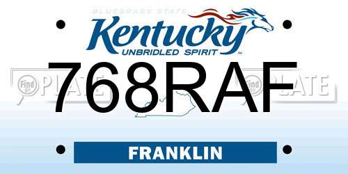 768RAF Kentucky License Plate