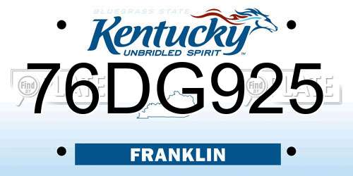76DG925 Kentucky License Plate