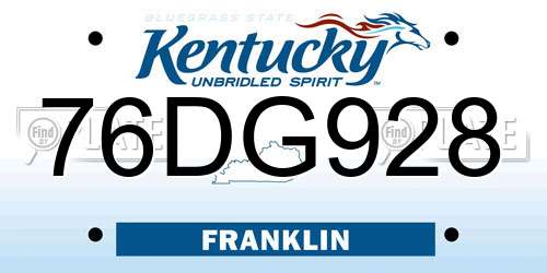 76DG928 Kentucky License Plate