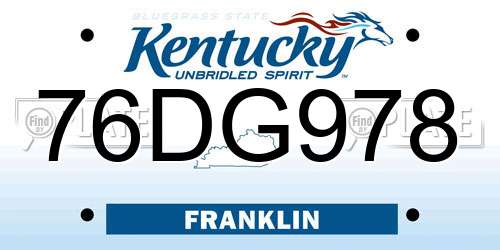 76DG978 Kentucky License Plate