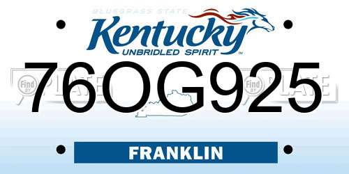 76OG925 Kentucky License Plate