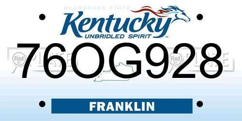 76OG928 Kentucky License Plate
