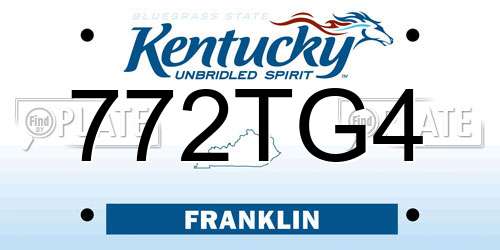 772TG4 Kentucky License Plate