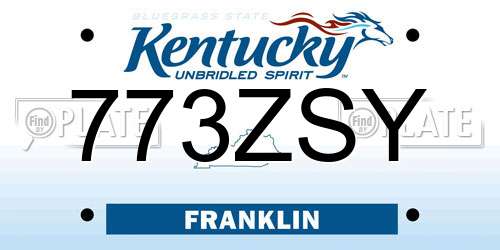 773ZSY Kentucky License Plate