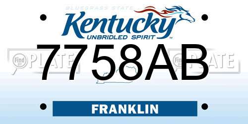7758AB Kentucky License Plate