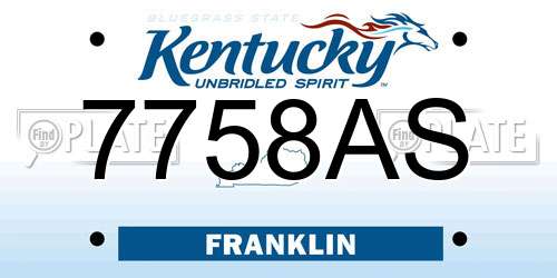 7758AS Kentucky License Plate