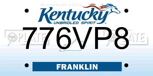 776VP8 Kentucky License Plate
