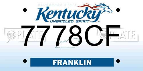 7778CF Kentucky License Plate