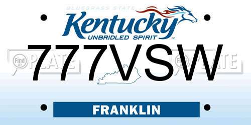 777VSW Kentucky License Plate