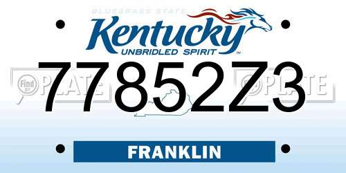 77852Z3 Kentucky License Plate