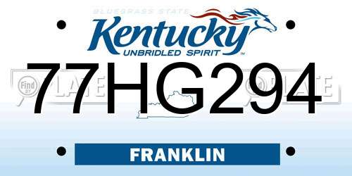77HG294 Kentucky License Plate