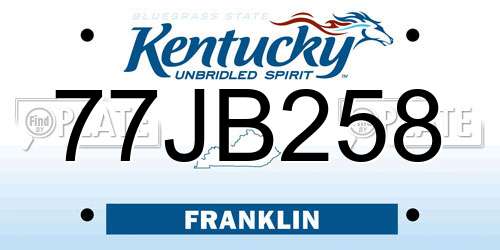 77JB258 Kentucky License Plate