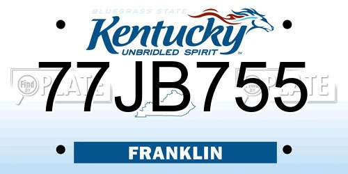 77JB755 Kentucky License Plate