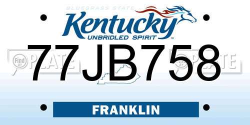 77JB758 Kentucky License Plate
