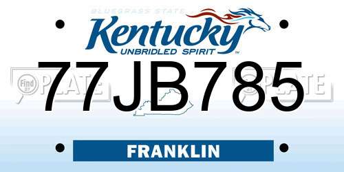 77JB785 Kentucky License Plate