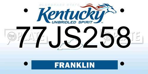 77JS258 Kentucky License Plate