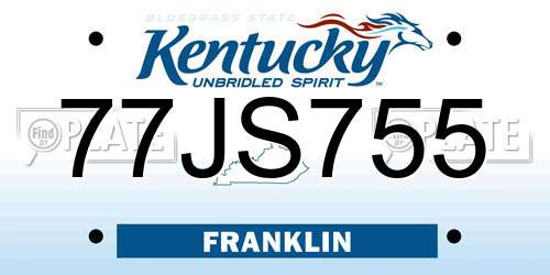 77JS755 Kentucky License Plate