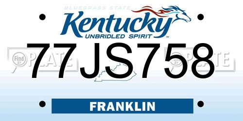 77JS758 Kentucky License Plate