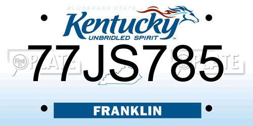 77JS785 Kentucky License Plate