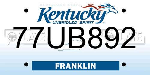 77UB892 Kentucky License Plate
