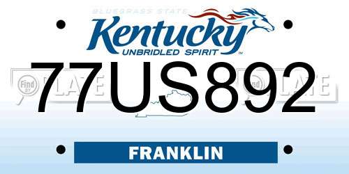 77US892 Kentucky License Plate