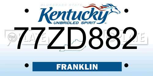 77ZD882 Kentucky License Plate